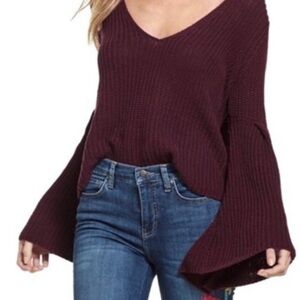 FREE PEOPLE sweater Damsel Bell Sleeve Cropped Sweater Maroon Wine xs